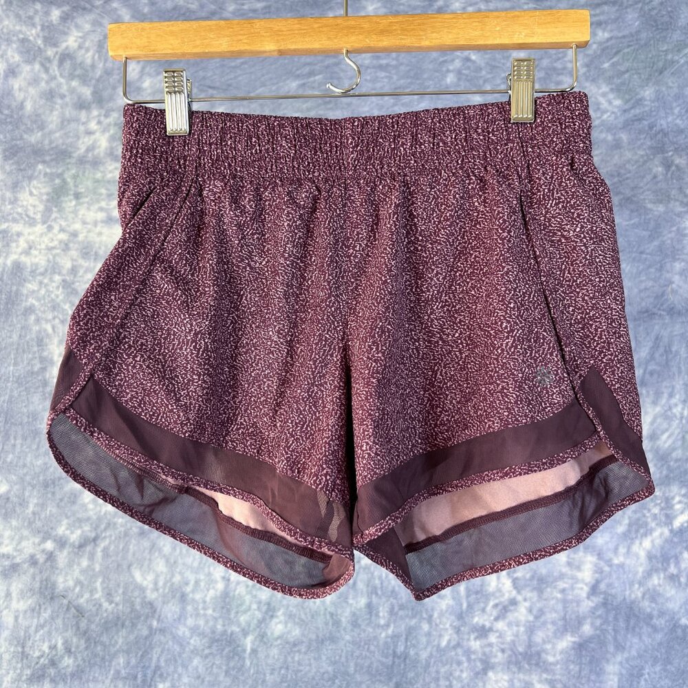 Athleta Burgundy Printed Mesh Racer Run 4" Shorts sz S Running Athletic